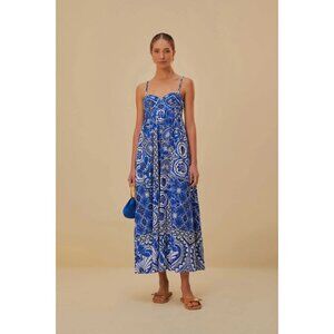 NWT Farm Rio, Blue Tile Dream Sleeveless Maxi Dress, Size L